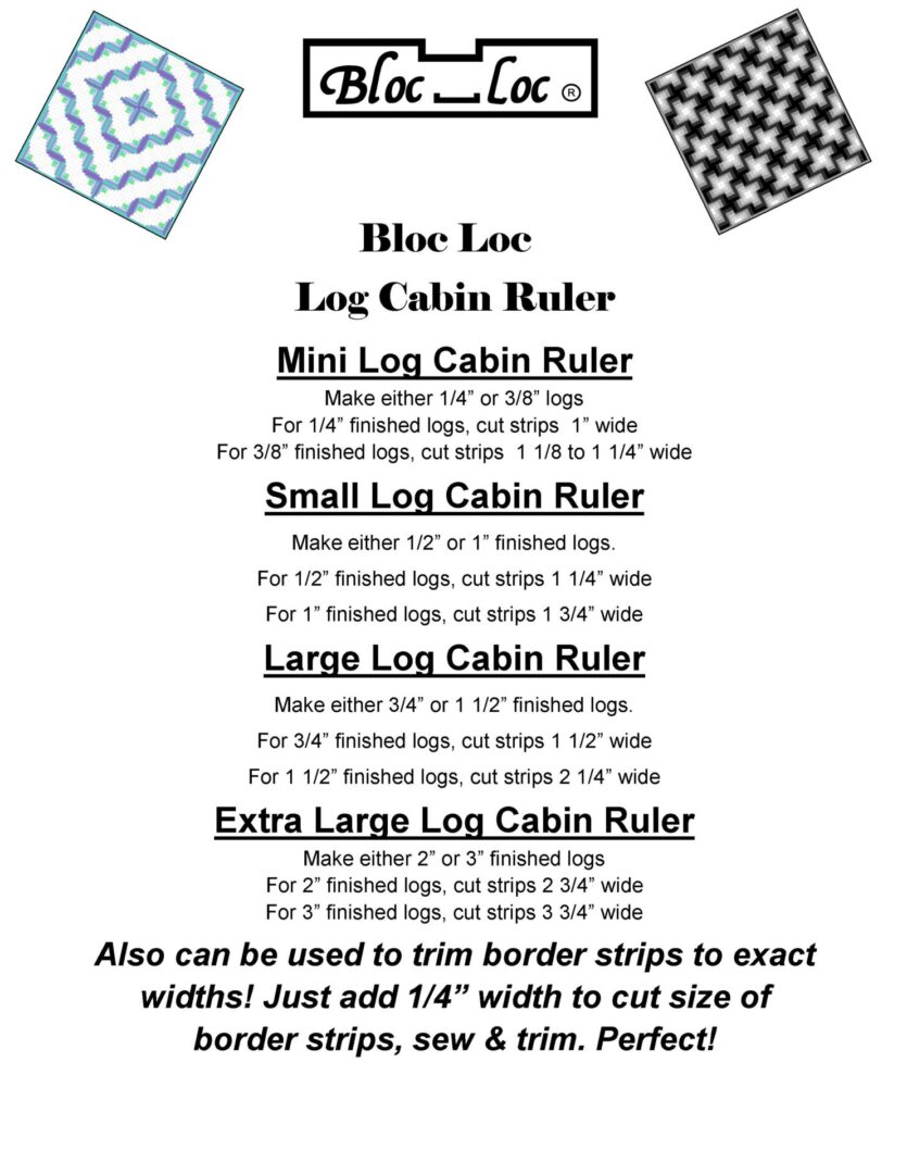 Log Cabin Ruler 1/4 & 3/8 - Bloc Loc Rulers