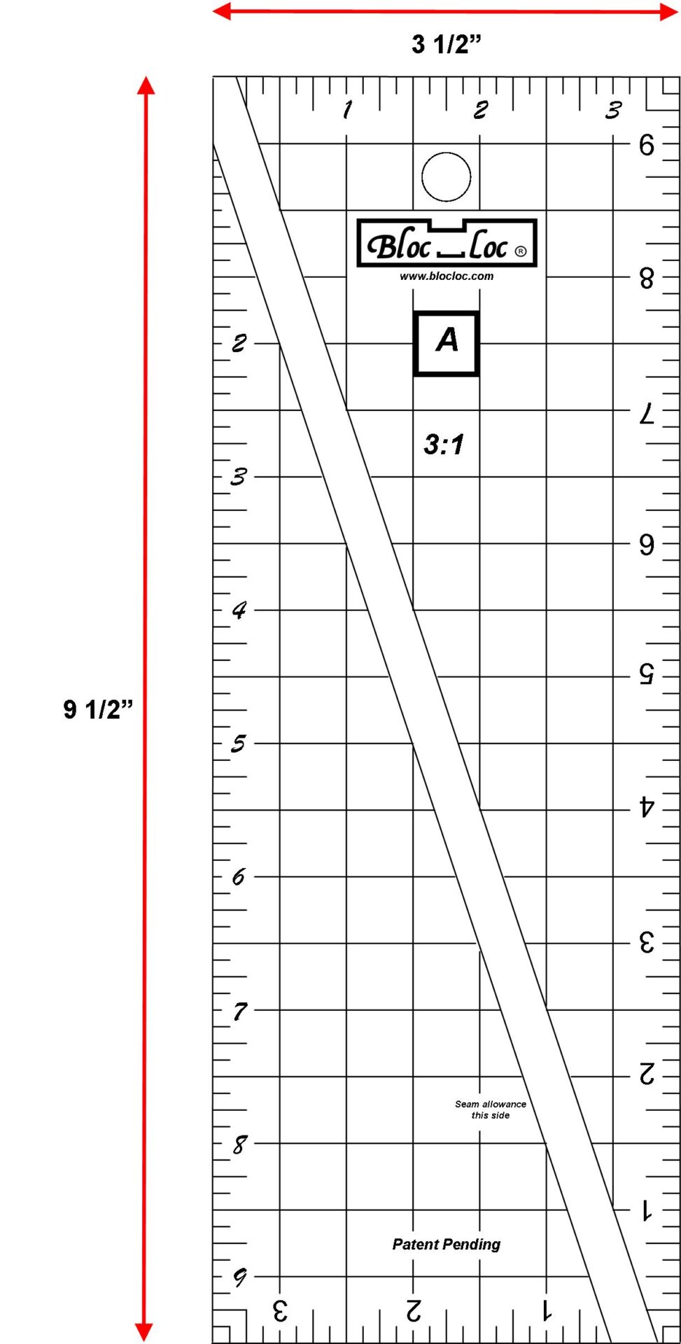 Bloc Loc Half Rectangle Triangle HRT Mini Ruler Set 2:1 Ratio 2.5 X 4.5 