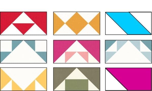 A series of nine different colored squares with the same image on top.