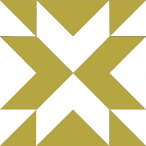 A yellow and white quilt block with an x in the center.