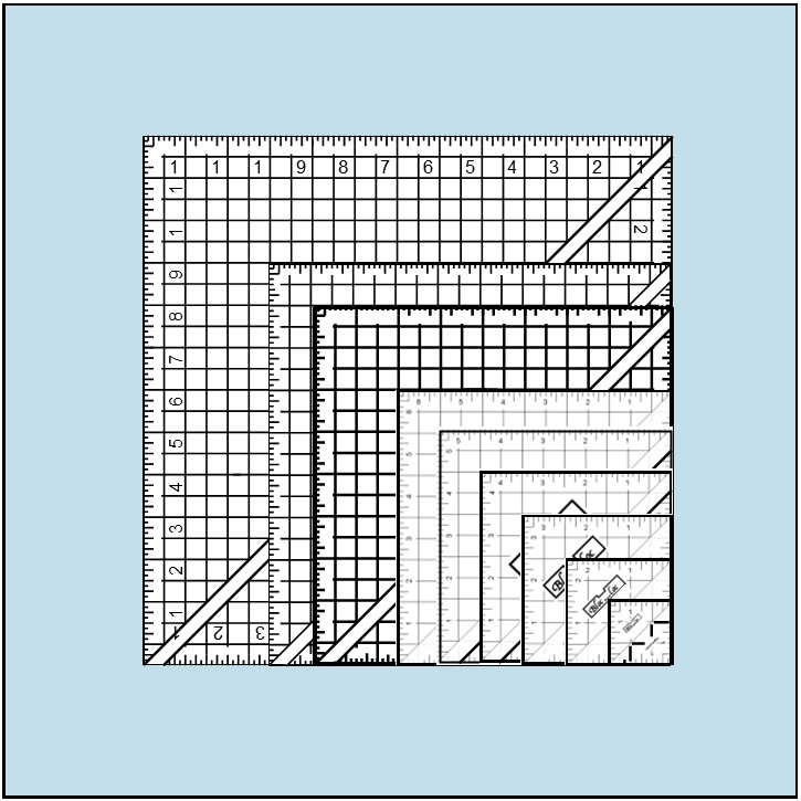 A square ruler with different sizes of squares.