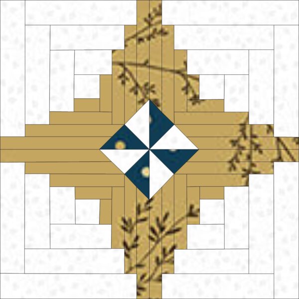 A quilt block with a cross and leaf design.